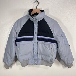 Vtg. LibertyBell Ski Jacket Youth Size 9/10 Puffer Down Feather Light Blue Black